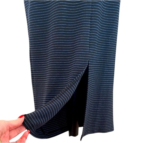 Marine Layer Lexi Rib Black Blue Striped Short Sleeve Midi T-Shirt Dress Size XL - Picture 6 of 11